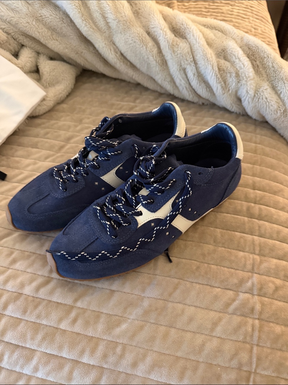 Larroude Navy and White Women's Suede Sneakers